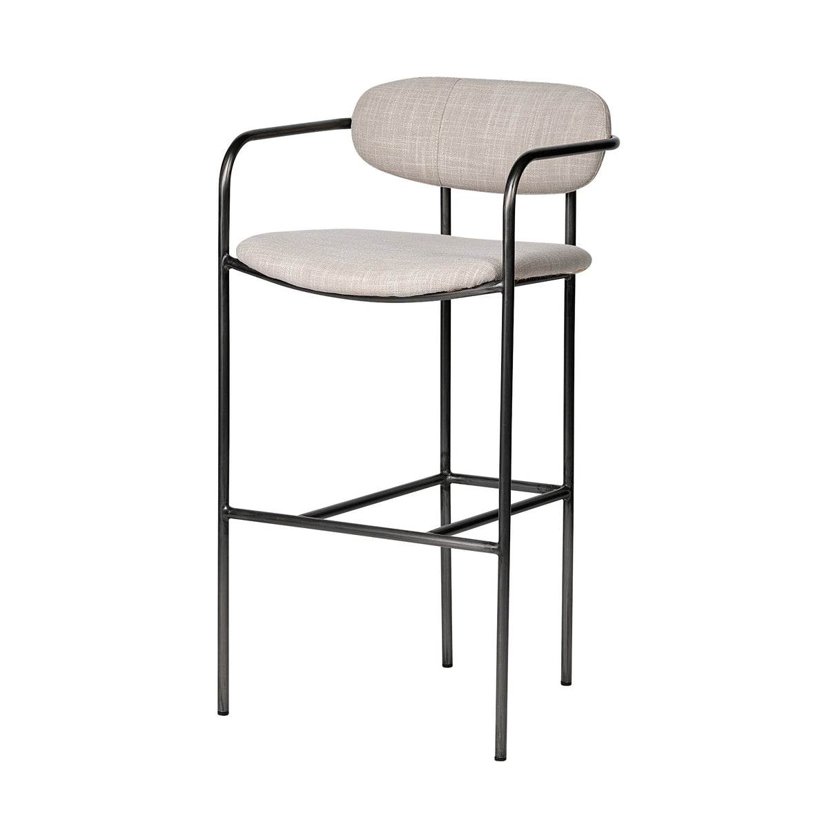 Parker 30" Seat Height Beige Fabric Seat Gun Metal Grey Metal Bar Stool by Mercana at Eve Furniture