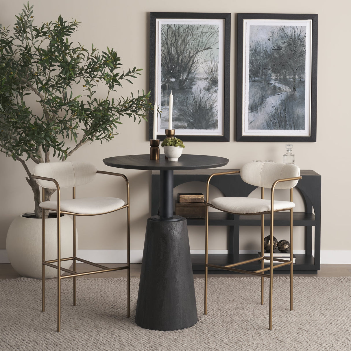 Parker 30" Seat Height Cream Fabric Seat Gold Metal Bar Stool by Mercana at Eve Furniture
