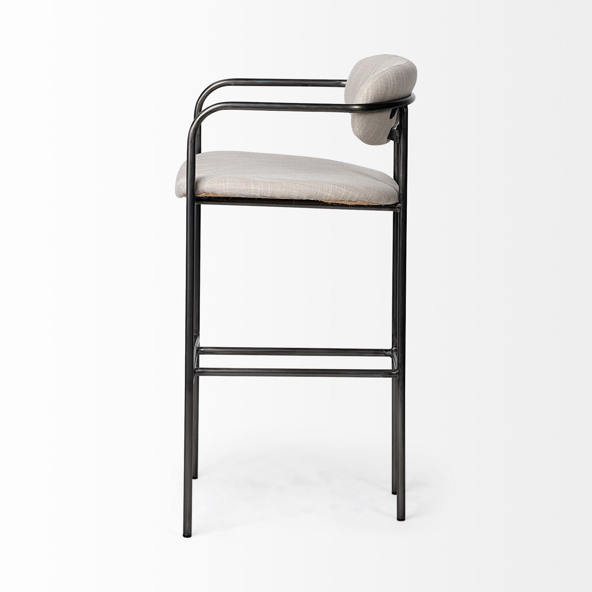 Parker Beige Fabric Seat Gun Metal Grey Metal Bar Stool by Mercana at Eve Furniture