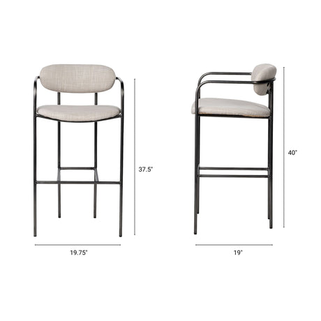Parker Beige Fabric Seat Gun Metal Grey Metal Bar Stool by Mercana at Eve Furniture