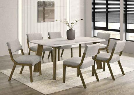 Parker Beige/Brown Genuine Marble 7-Piece Dining Room Set by Happy Homes at Eve Furniture