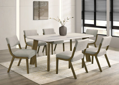 Parker Beige/Walnut Genuine Marble 7-Piece Dining Room Set by Happy Homes at Eve Furniture
