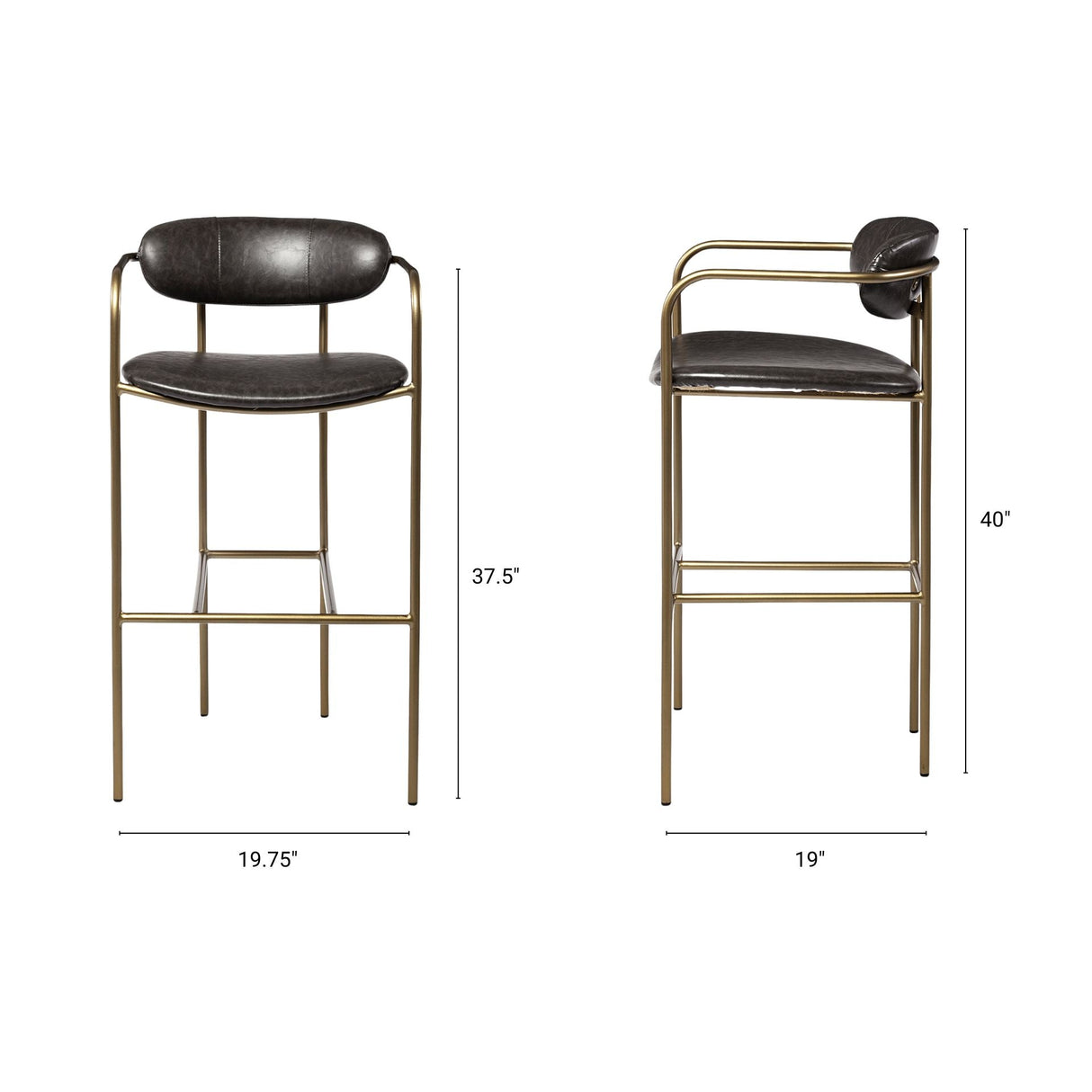Parker Brown Faux Leather Seat Gold Metal Bar Stool by Mercana at Eve Furniture