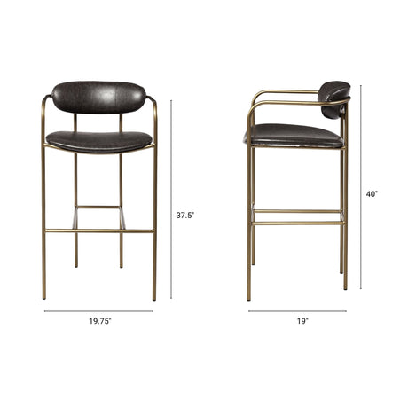 Parker Brown Faux Leather Seat Gold Metal Bar Stool by Mercana at Eve Furniture