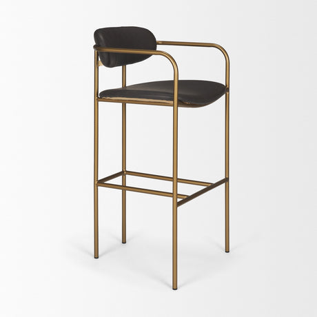 Parker Brown Faux Leather Seat Gold Metal Bar Stool by Mercana at Eve Furniture