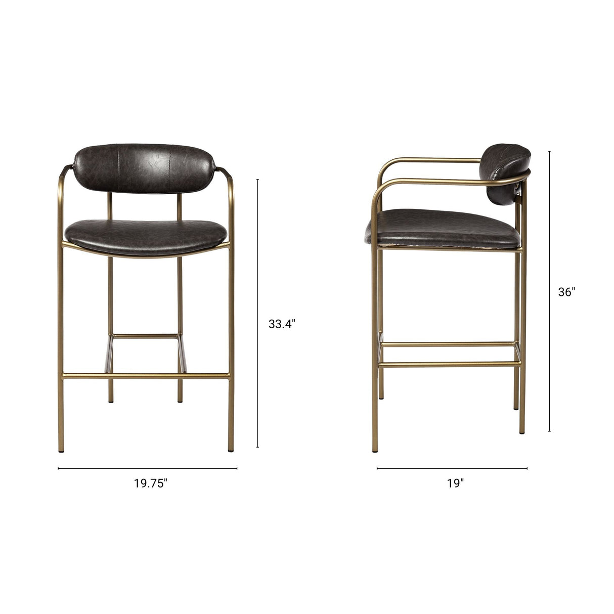 Parker Brown Faux Leather Seat Gold Metal Counter Stool by Mercana at Eve Furniture