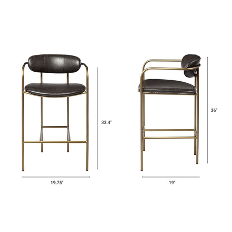 Parker Brown Faux Leather Seat Gold Metal Counter Stool by Mercana at Eve Furniture