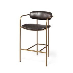Parker Brown Faux Leather Seat Gold Metal Counter Stool by Mercana at Eve Furniture