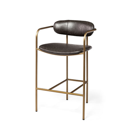 Parker Brown Faux Leather Seat Gold Metal Counter Stool by Mercana at Eve Furniture