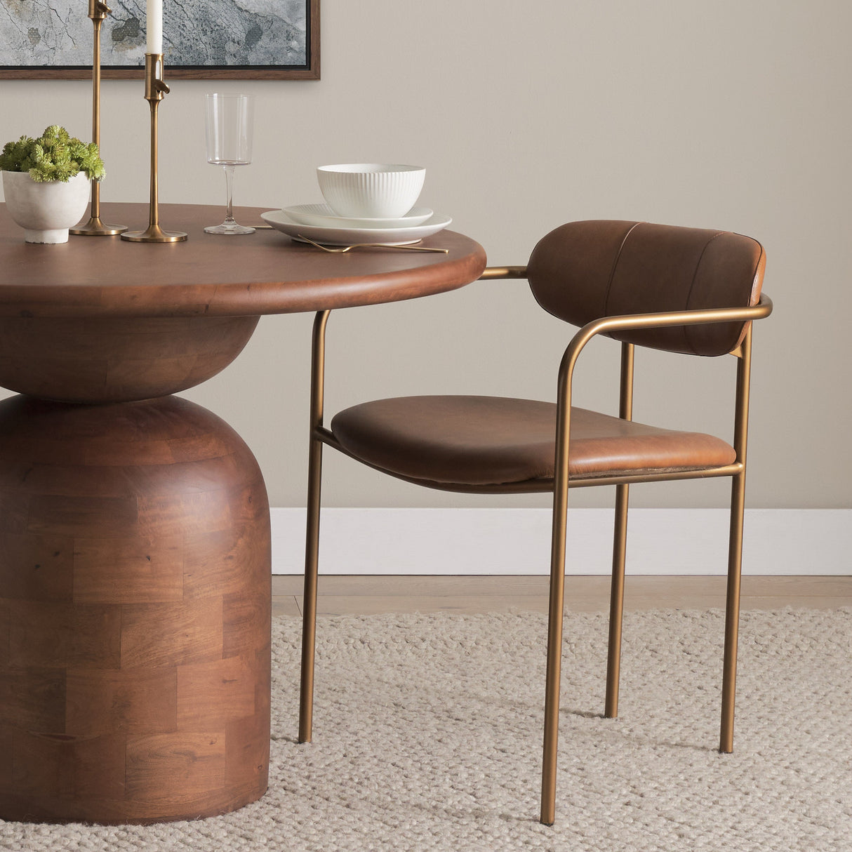 Parker Brown Leather Seat Gold Metal Frame Dining Chair, Set of 2 by Mercana at Eve Furniture
