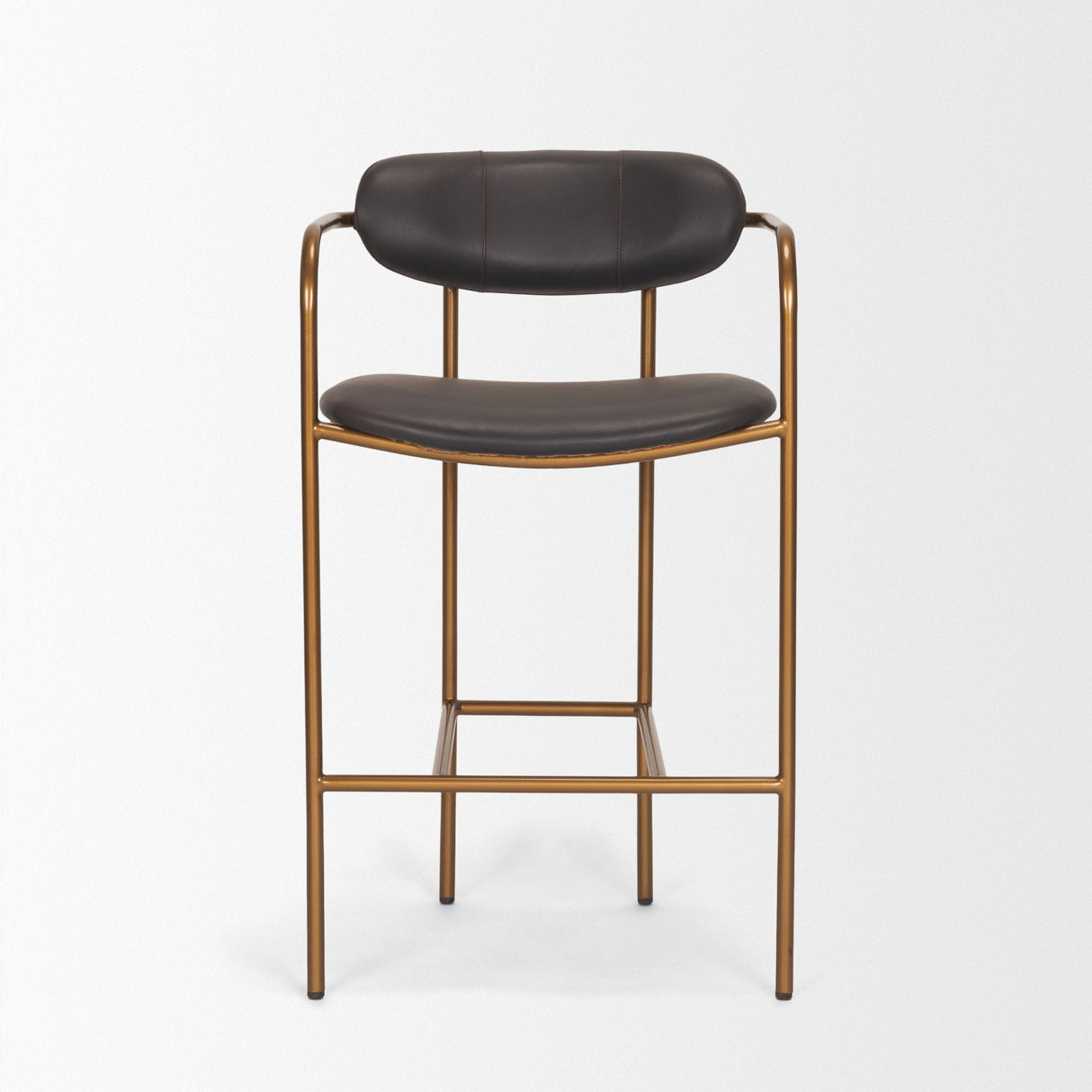 Parker Charcoal-Brown Leather Seat Gold Metal Counter Stool by Mercana at Eve Furniture