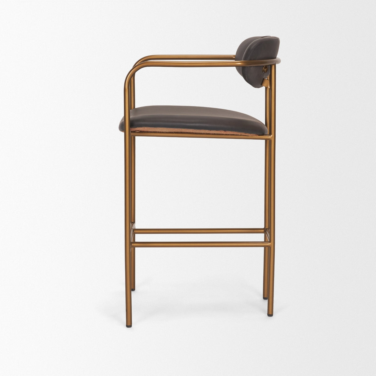 Parker Charcoal-Brown Leather Seat Gold Metal Counter Stool by Mercana at Eve Furniture