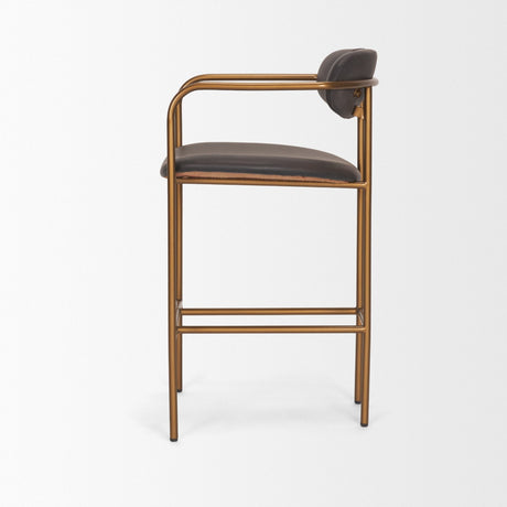 Parker Charcoal-Brown Leather Seat Gold Metal Counter Stool by Mercana at Eve Furniture