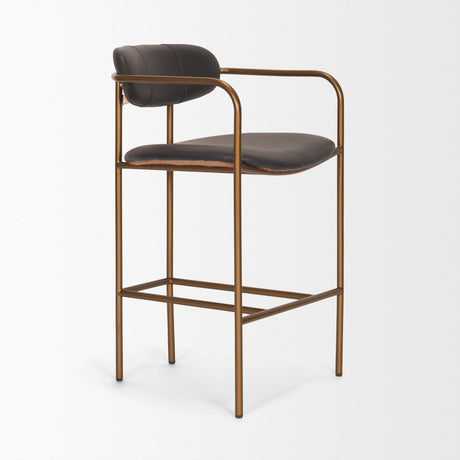 Parker Charcoal-Brown Leather Seat Gold Metal Counter Stool by Mercana at Eve Furniture
