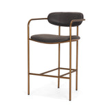 Parker Charcoal-Brown Leather Seat Gold Metal Counter Stool by Mercana at Eve Furniture