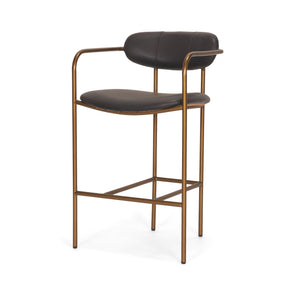 Parker Charcoal-Brown Leather Seat Gold Metal Counter Stool by Mercana at Eve Furniture
