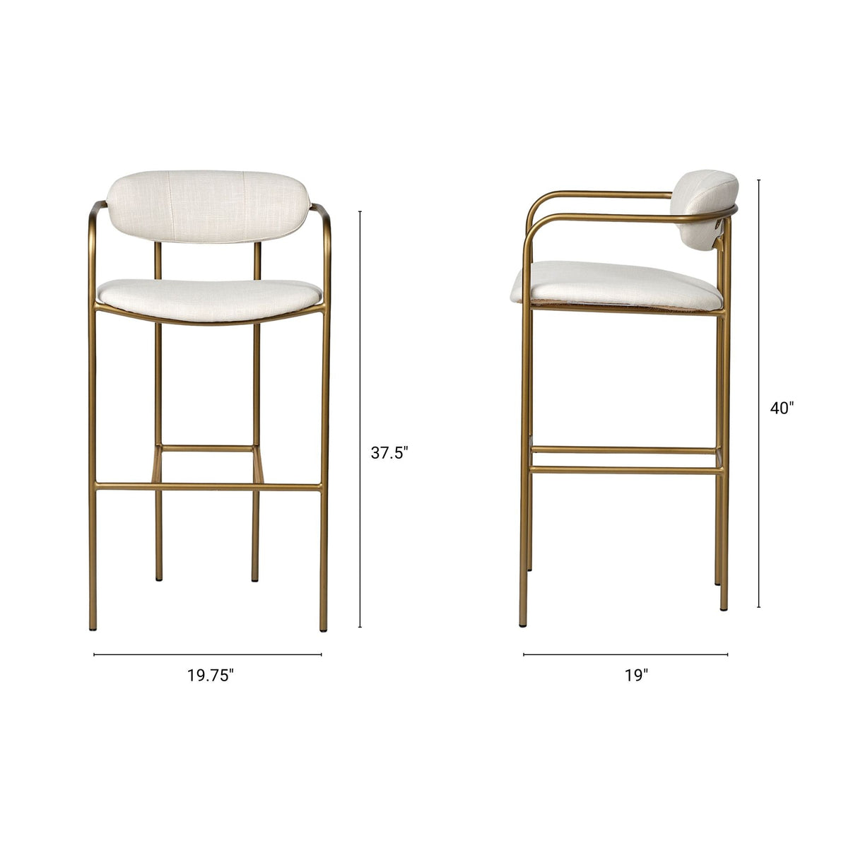 Parker Cream Fabric Seat Gold Metal Bar Stool by Mercana at Eve Furniture