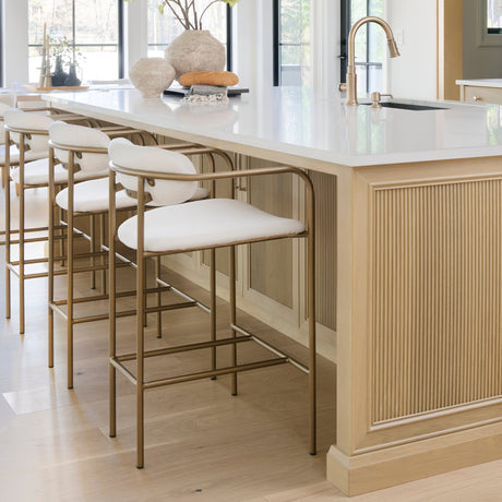 Parker Cream Fabric Seat Gold Metal Counter Stool by Mercana at Eve Furniture