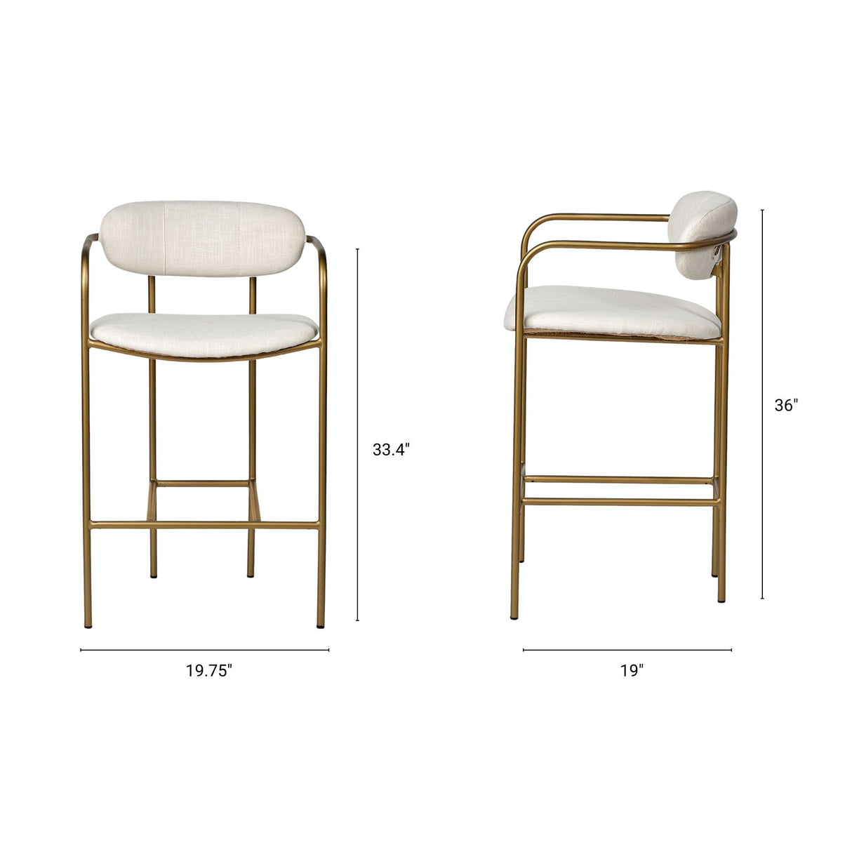 Parker Cream Fabric Seat Gold Metal Counter Stool by Mercana at Eve Furniture