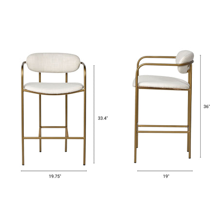 Parker Cream Fabric Seat Gold Metal Counter Stool by Mercana at Eve Furniture