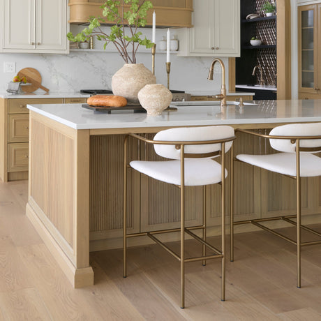 Parker Cream Fabric Seat Gold Metal Counter Stool by Mercana at Eve Furniture