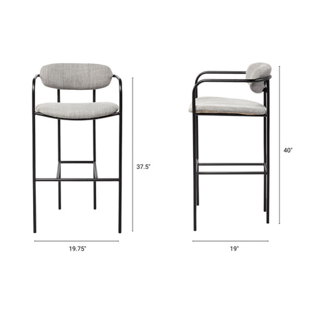 Parker Gray Fabric Seat Black Metal Bar Stool by Mercana at Eve Furniture