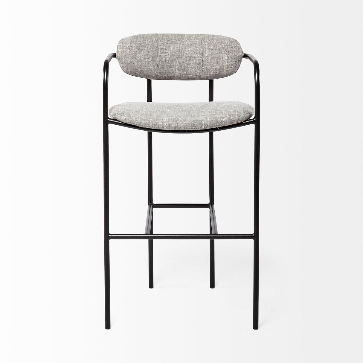 Parker Gray Fabric Seat Black Metal Bar Stool by Mercana at Eve Furniture