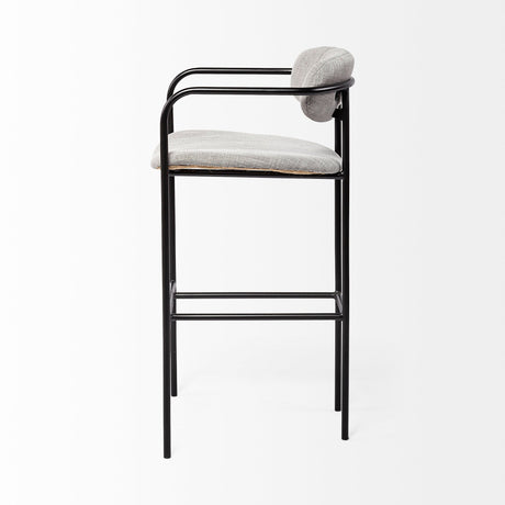 Parker Gray Fabric Seat Black Metal Bar Stool by Mercana at Eve Furniture