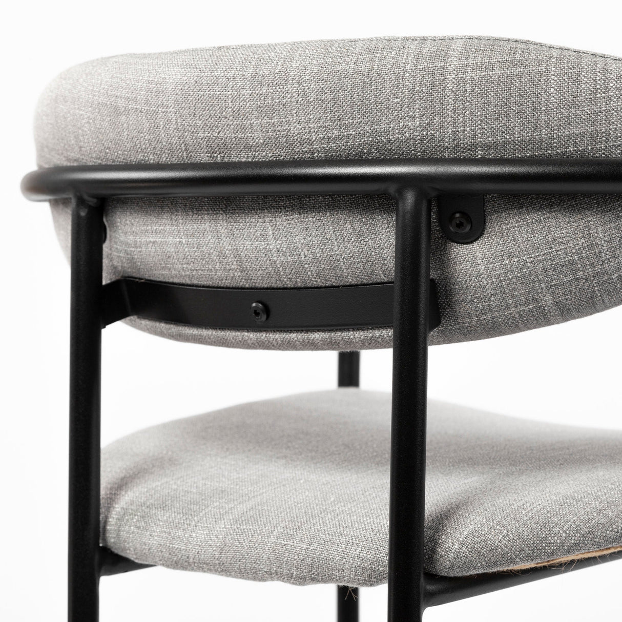 Parker Gray Fabric Seat Black Metal Bar Stool by Mercana at Eve Furniture