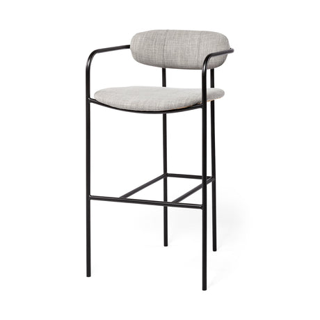 Parker Gray Fabric Seat Black Metal Bar Stool by Mercana at Eve Furniture