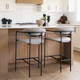 Parker Gray Fabric Seat Black Metal Counter Stool by Mercana at Eve Furniture
