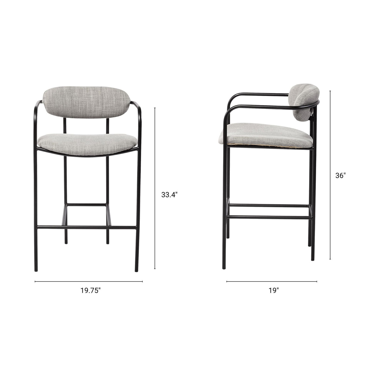 Parker Gray Fabric Seat Black Metal Counter Stool by Mercana at Eve Furniture