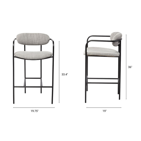 Parker Gray Fabric Seat Black Metal Counter Stool by Mercana at Eve Furniture