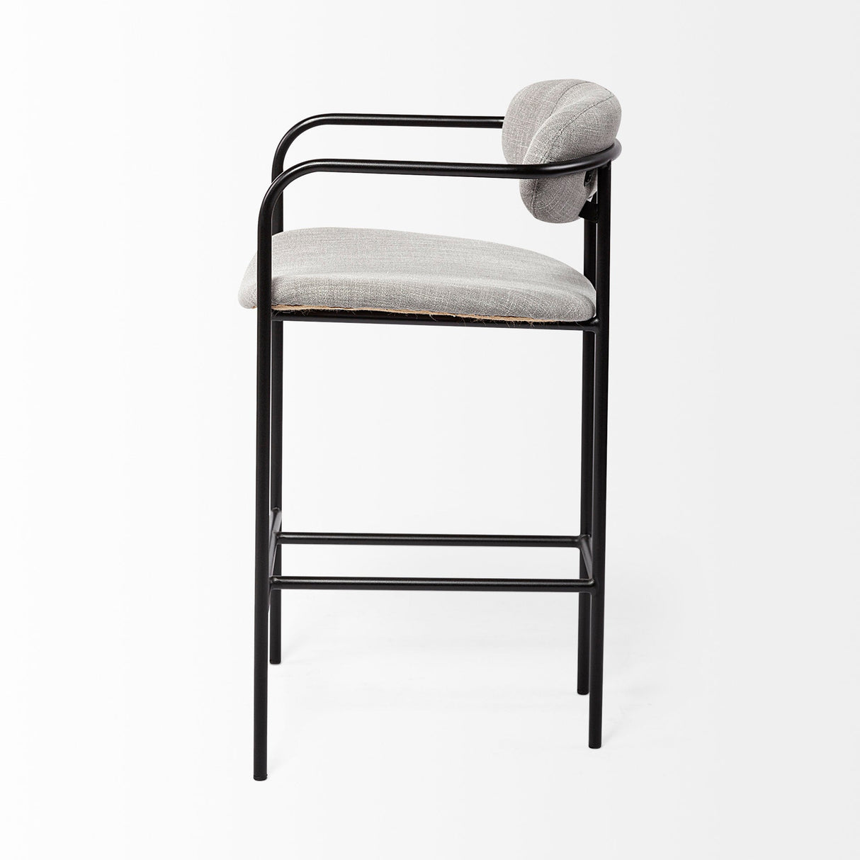 Parker Gray Fabric Seat Black Metal Counter Stool by Mercana at Eve Furniture