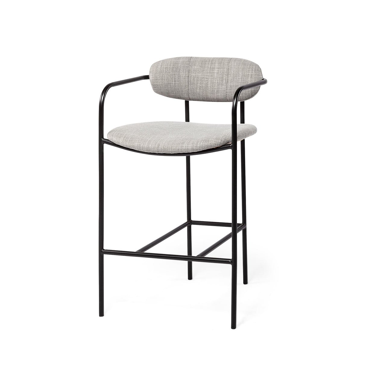Parker Gray Fabric Seat Black Metal Counter Stool by Mercana at Eve Furniture