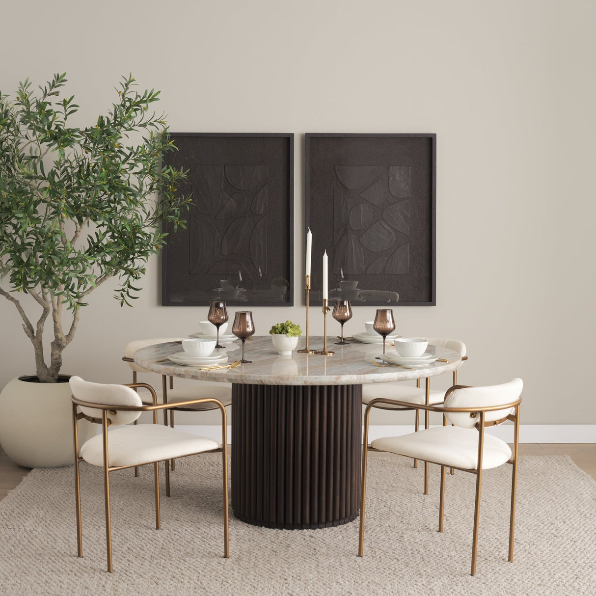 Parker I Cream Fabric Seat Gold Metal Frame Dining Chair, Set of 2 by Mercana at Eve Furniture