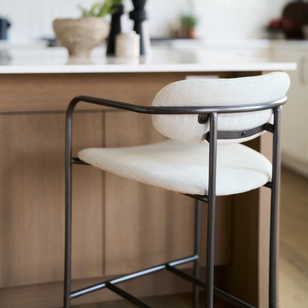 Parker II Beige Fabric Seat Gun Metal Grey Metal Counter Stool by Mercana at Eve Furniture