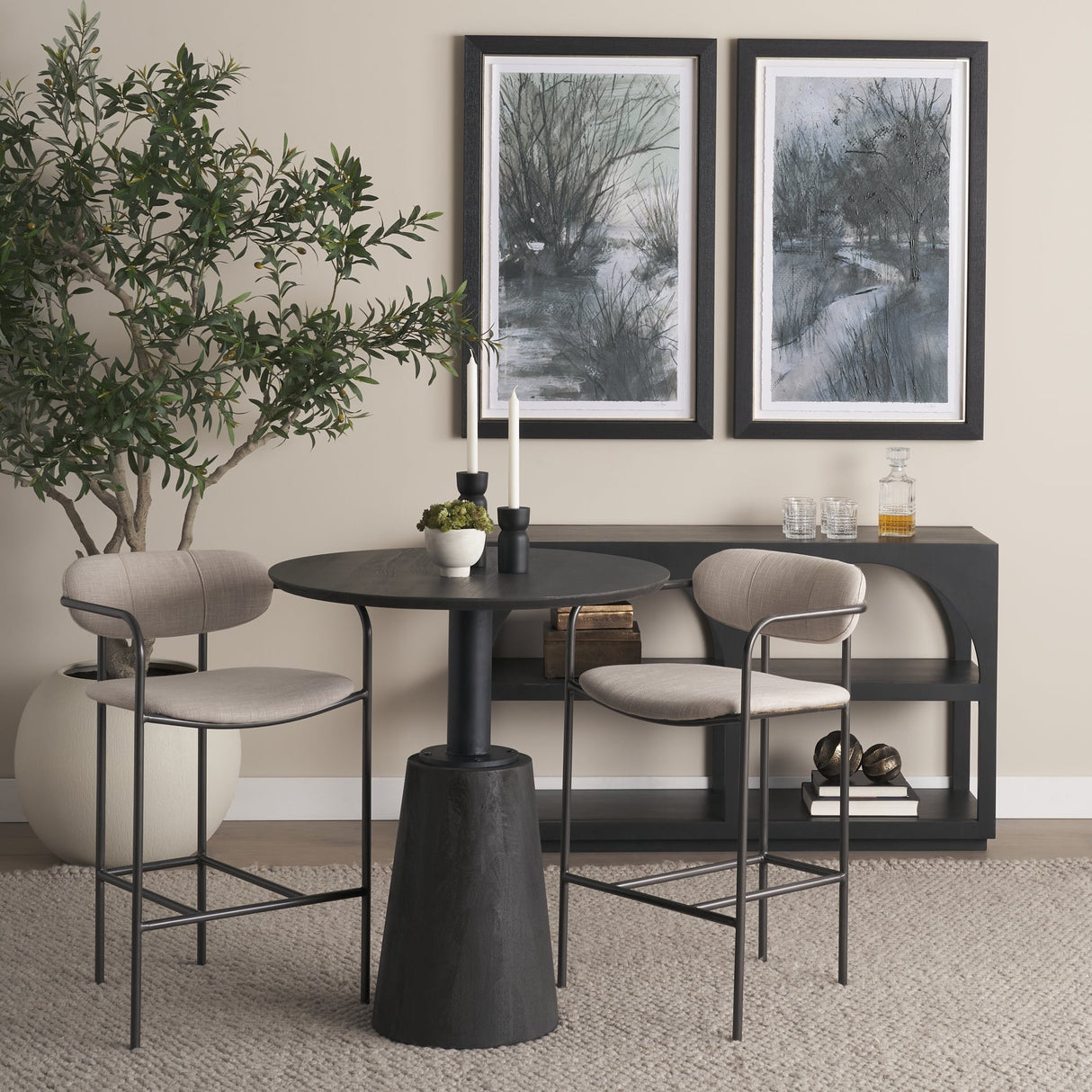 Parker II Beige Fabric Seat Gun Metal Grey Metal Counter Stool by Mercana at Eve Furniture