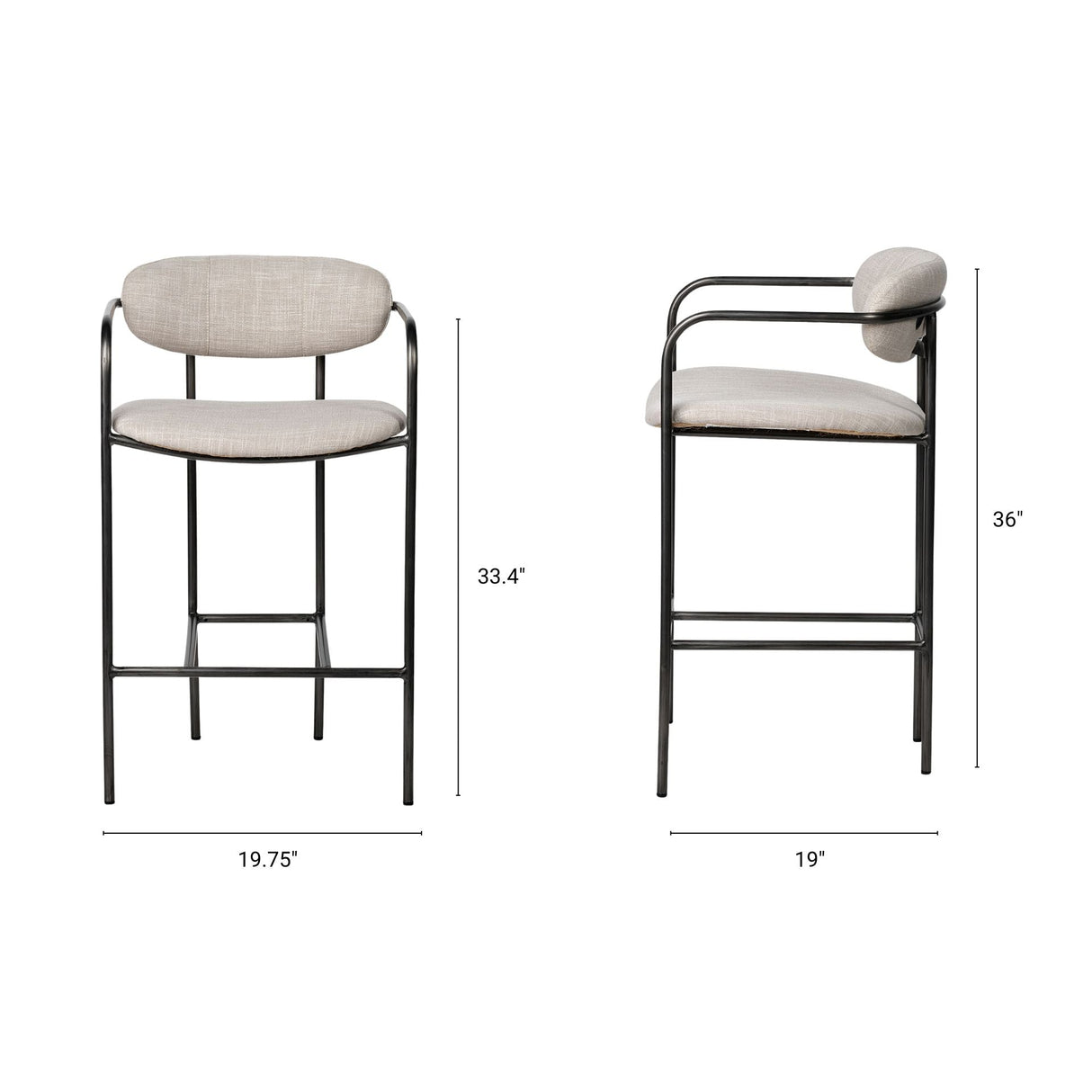 Parker II Beige Fabric Seat Gun Metal Grey Metal Counter Stool by Mercana at Eve Furniture