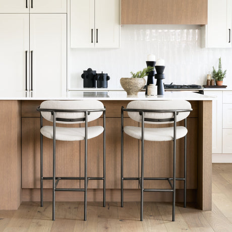 Parker II Beige Fabric Seat Gun Metal Grey Metal Counter Stool by Mercana at Eve Furniture
