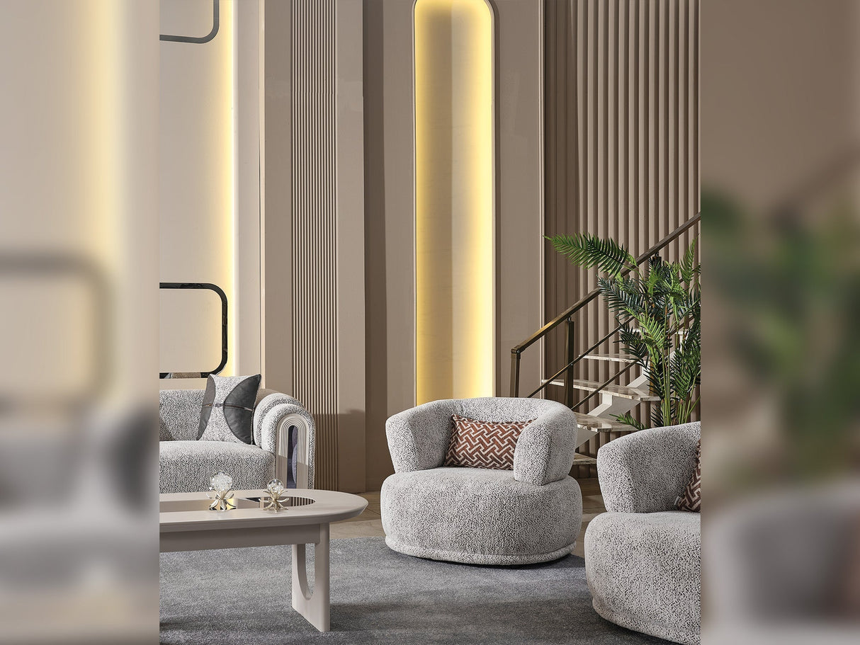 Parma 3-pieces (Sofa & Loveseat & Chair) Livingroom Set in Light Grey by Furnia at Eve Furniture