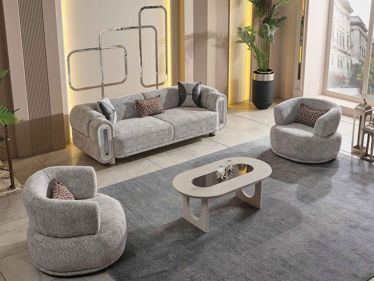 Parma 3-pieces (Sofa & Loveseat & Chair) Livingroom Set in Light Grey