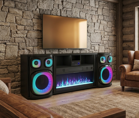 Party On Black Fireplace by New Era Innovations at Eve Furniture