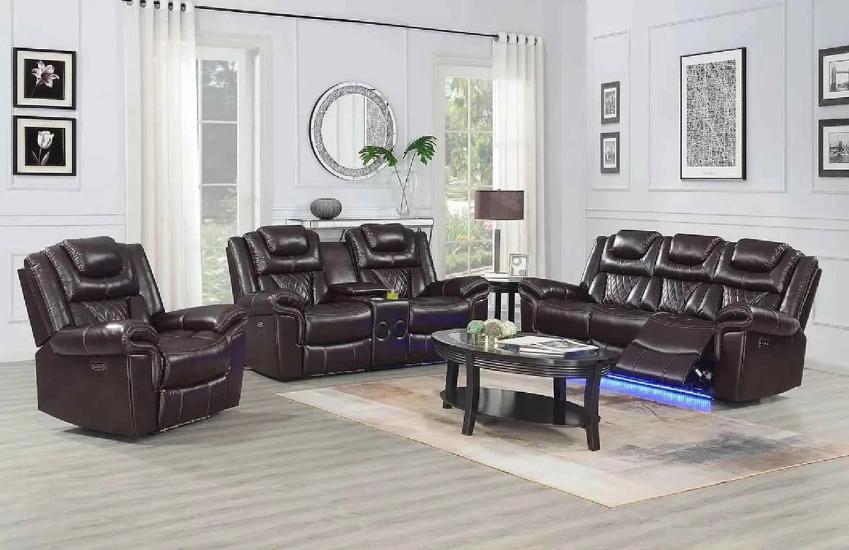 Party Time Brown 3-Piece Power Reclining Living Room Set by New Era Innovations at Eve Furniture