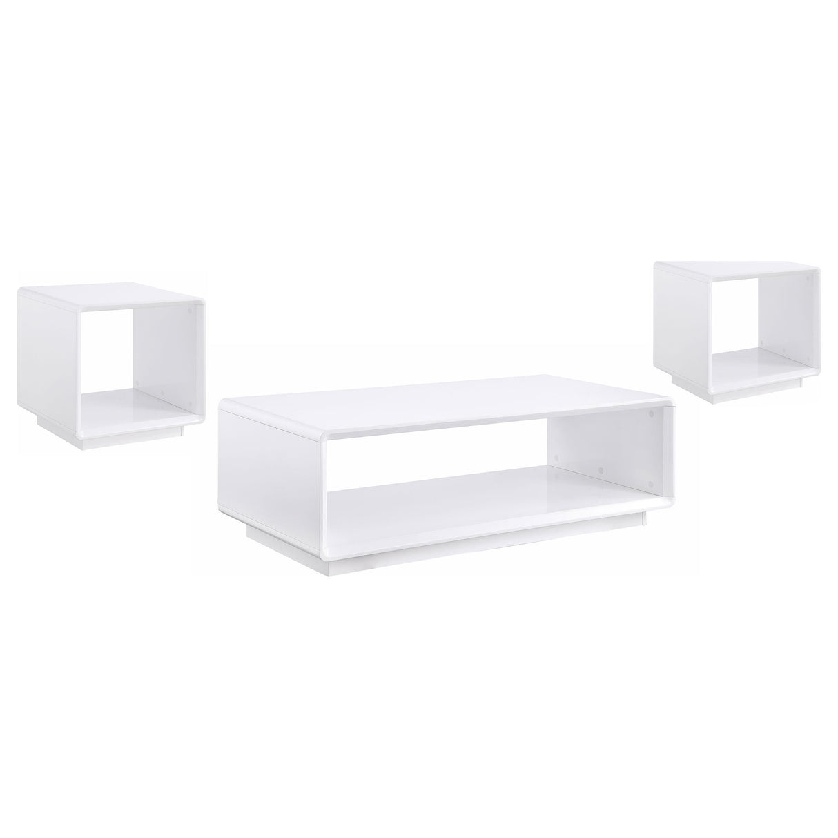 Paseo White 3-Piece High Gloss Coffee and End Table Set by Coaster at Eve Furniture