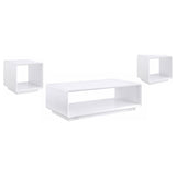 Paseo White 3-Piece High Gloss Coffee and End Table Set by Coaster at Eve Furniture