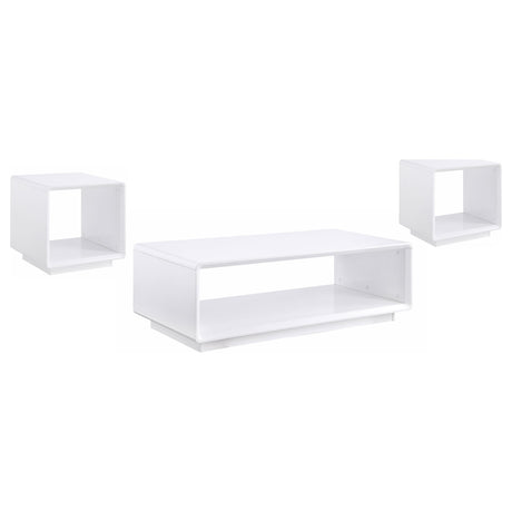 Paseo White 3-Piece High Gloss Coffee and End Table Set by Coaster at Eve Furniture
