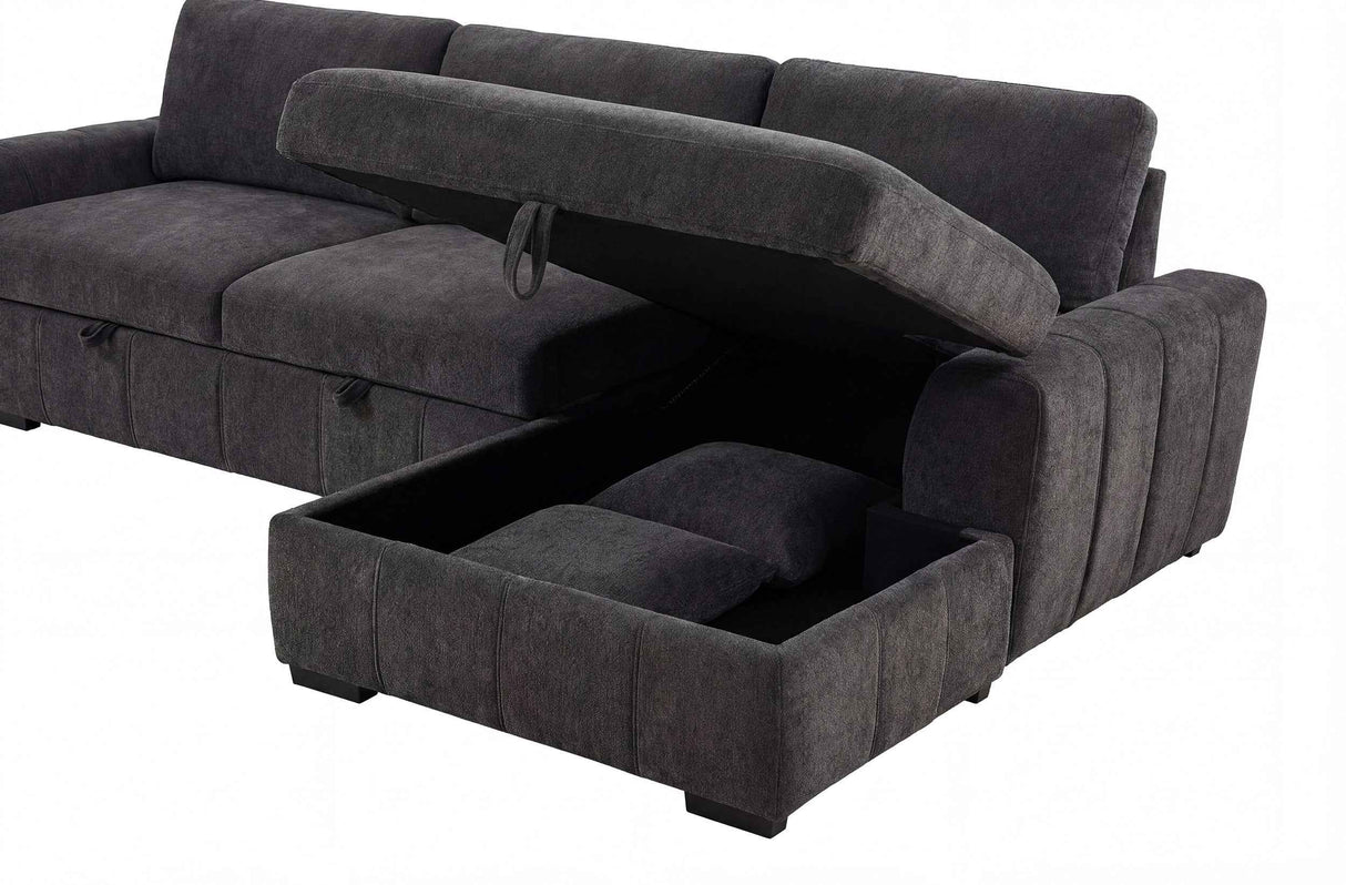 Pastrana Charcoal Grey Upholstered Sleeper Sectional Sofa RAF Chaise by Coaster at Eve Furniture