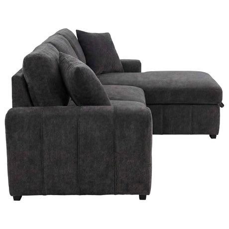 Pastrana Charcoal Grey Upholstered Sleeper Sectional Sofa RAF Chaise by Coaster at Eve Furniture