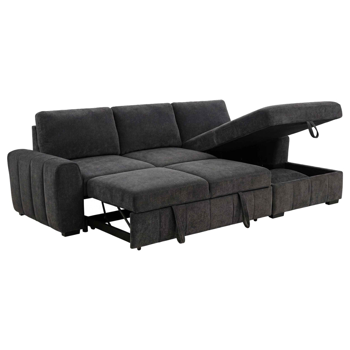 Pastrana Charcoal Grey Upholstered Sleeper Sectional Sofa RAF Chaise by Coaster at Eve Furniture